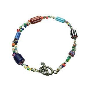 African Trade Beads Bracelet 8" Multicolor Glass Ethnic Tribal Jewelry Vintage